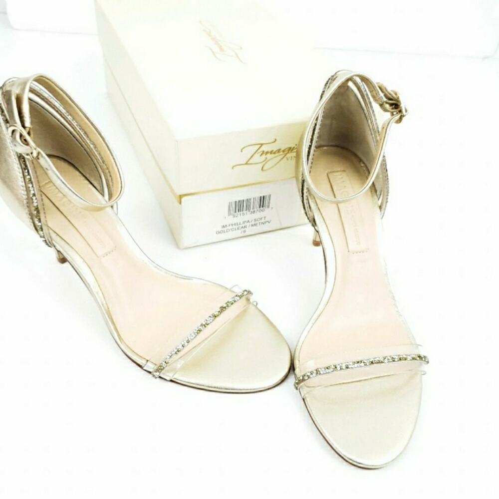 New Imagine Vince Camuto Phillipa Gold Open Toe Sandal Heel SZ 7 Wedding Formal